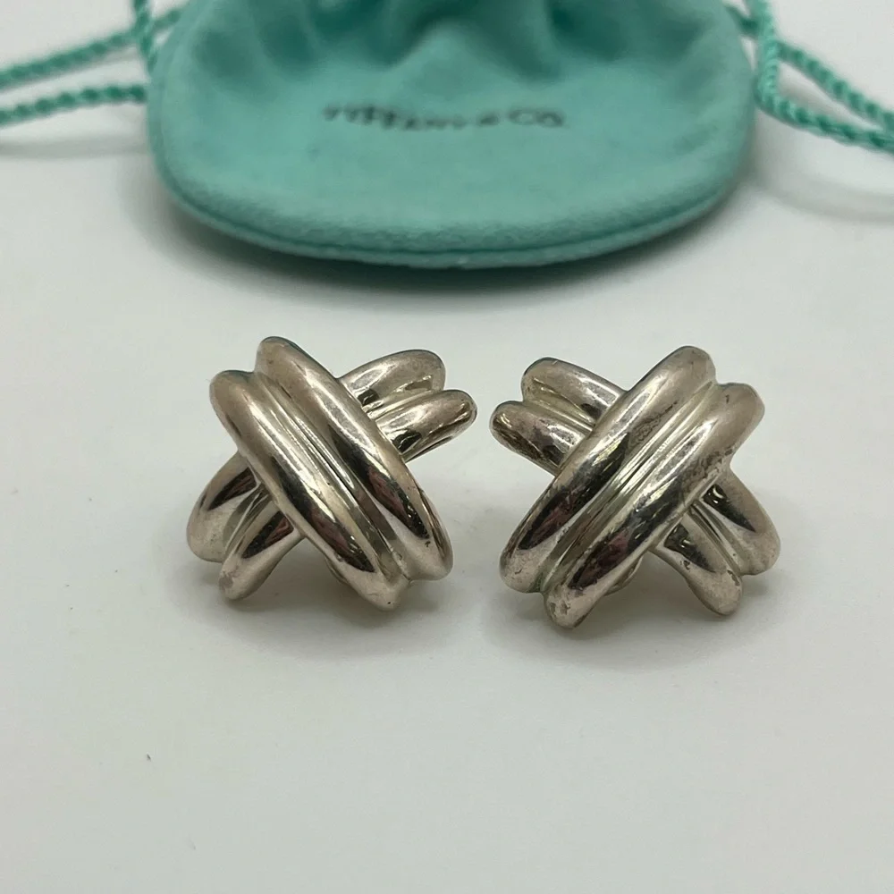 Vintage Tiffany & Co. 1990 Sterling Silver Signature X Earrings - Picture 6 of 7